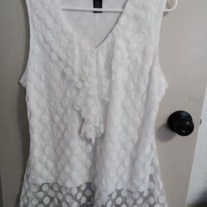 NWOT White Polka-Dots Lined Sleeve-less V-Neck 1X Summer Tops Dressy